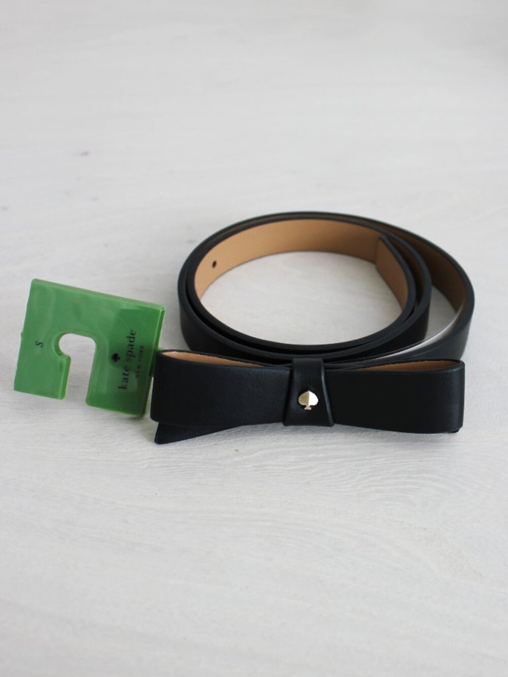 NEW Kate Spade Black Leather Bow Waist Belt with Gold Spade, Classic Chic, Small